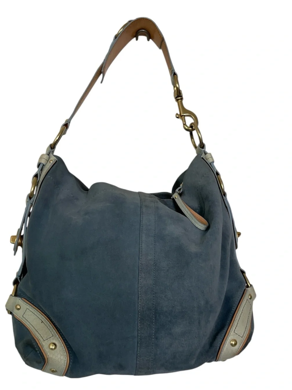 Coach 2007 Limited Edition Carley Hobo in Blue Suede/Snakeskin Leather Strap Bag